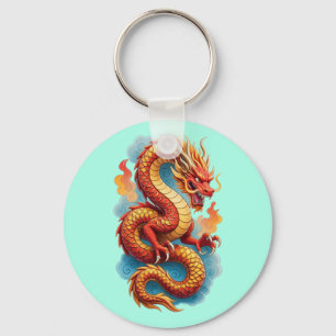 Chinese Red Dragon Fiery Illustration-67561 Keychain