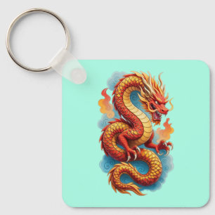 Chinese Red Dragon Fiery Illustration-67561 Keychain