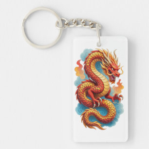 Chinese Red Dragon Fiery Illustration-67566 Hoodie Keychain