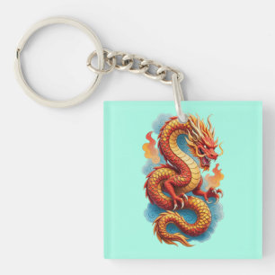 Chinese Red Dragon Fiery Illustration-67566 Hoodie Keychain