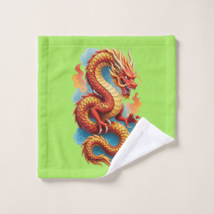 Chinese Red Dragon Fiery Illustration Bath Towel Set