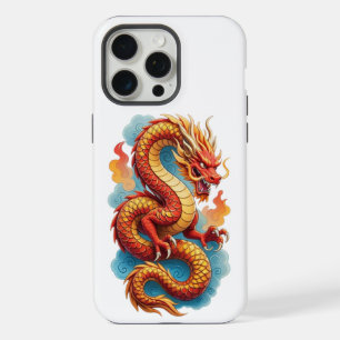 Chinese Red Dragon Fiery Illustration iPhone 15 Pro Max Case