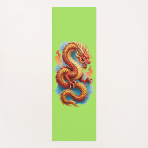 Chinese Red Dragon Fiery Illustration Yoga Mat