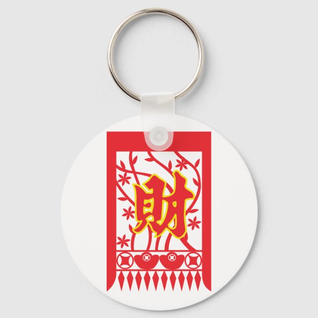 Chinese Red Envelope Design with Prosperity Symbol Keychain (Front)