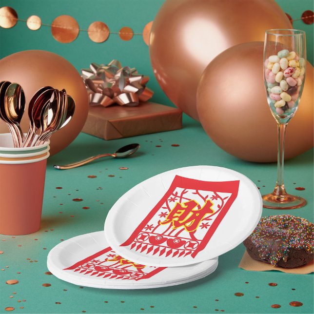 Chinese Red Envelope Design with Prosperity Symbol Paper Plate (Creator Uploaded)