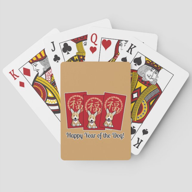 Chinese Red Envelope Lucky Corgi Year of the Dog Playing Cards (Back)