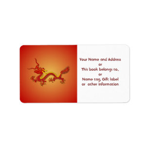 Chinese Red Gold Dragon Name and Address Label