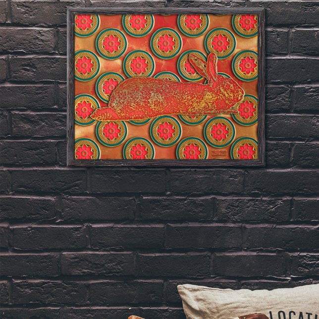Chinese Red Gold Green Pattern Rabbit New Year Poster (Creator Uploaded)