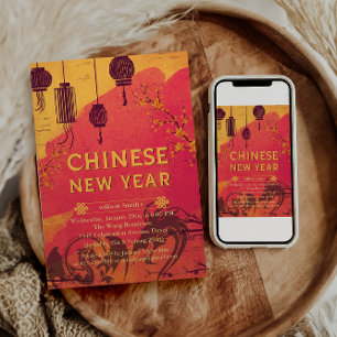 Chinese red Gold Happy Lunar New Year Of The Snake Holiday Card