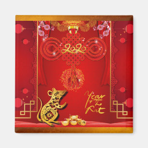 Chinese Red Knot Rat Year 2020 Square Magnet