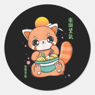 Chinese Red Panda Eating Ra I Love Ra Noodles Classic Round Sticker