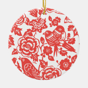 Chinese Red Porcelain Pattern Ceramic Ornament