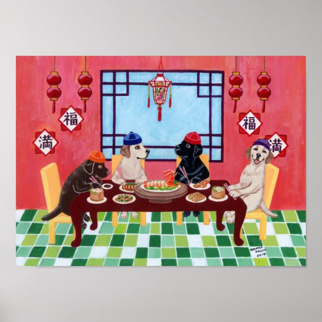Chinese Restaurant Labradors Artwork Poster (Front)