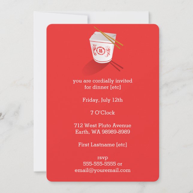 Chinese Restaurant Takeout Box Invitation (Front)