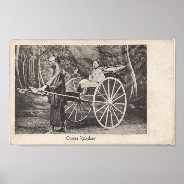 Chinese Rickshaw Antique Photo Postcard Poster (Front)