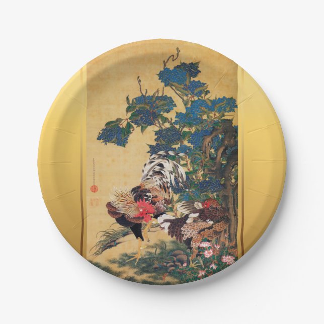 Chinese Rooster New Year 2017 Japanese Art Paper P Paper Plate (Front)