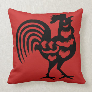 Chinese Rooster Throw Pillow