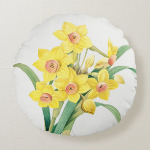 Chinese Sacred Lily, Pierre-Joseph Redouté,  Round Pillow