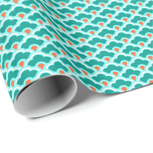 Chinese Scallops, Teal, Aqua and Coral Wrapping Pa Paper