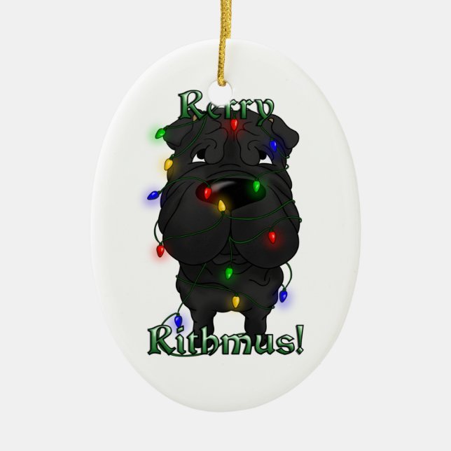 Chinese Shar-Pei - Christmas Lights Ceramic Ornament (Front)