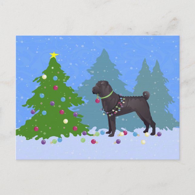 Chinese Shar-Pei Decorating Christmas Tree -forest Holiday Postcard (Front)