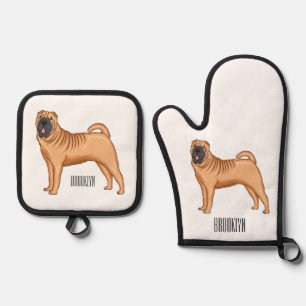 Chinese Shar-Pei dog cartoon illustration Oven Mitt & Pot Holder Set