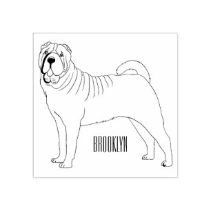 Chinese Shar-Pei dog cartoon illustration Rubber Stamp