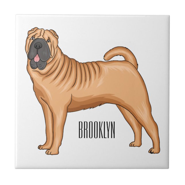 Chinese Shar-Pei dog cartoon illustration Tile (Front)