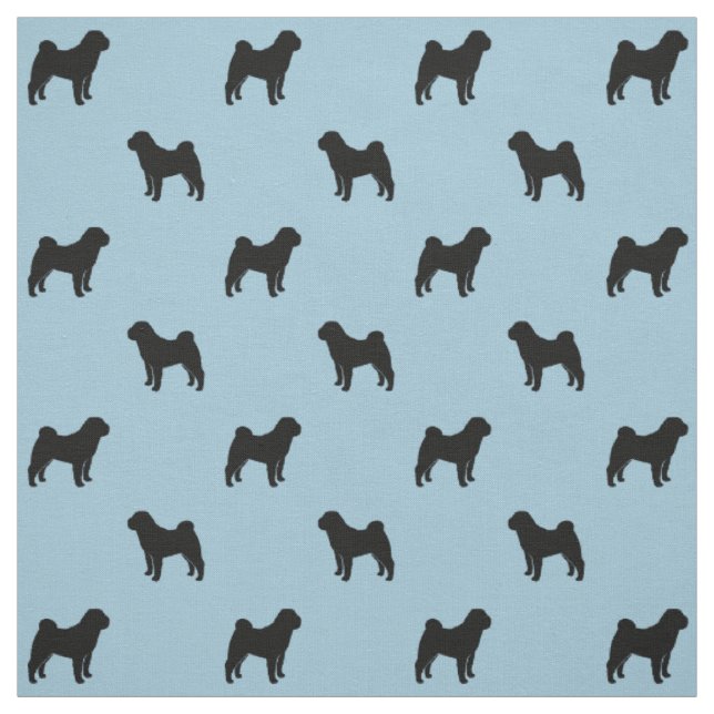 Chinese Shar-Pei Dog Silhouettes Black and Blue Fabric (Swatch)