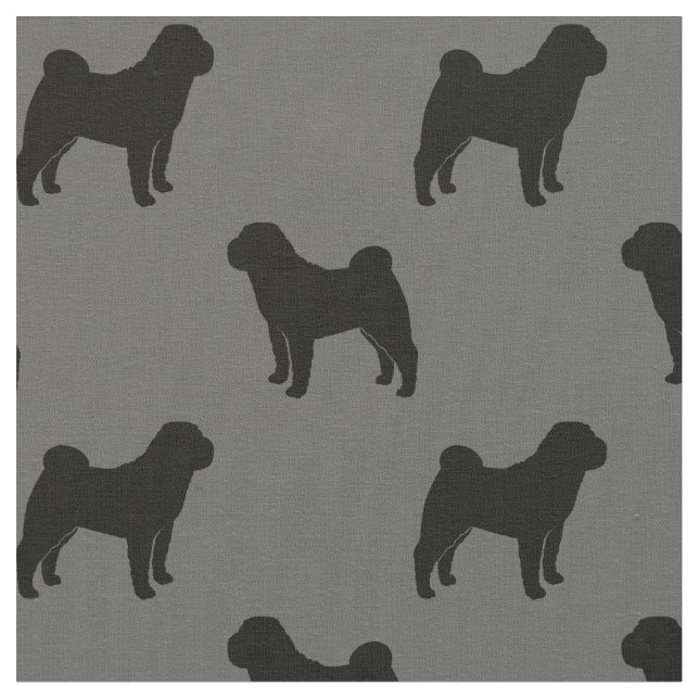 Chinese Shar-Pei Dog Silhouettes Grey and Black Fabric (Close Up)