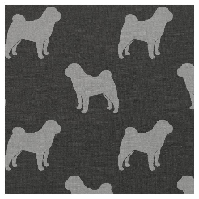 Chinese Shar-Pei Dog Silhouettes Patterned Fabric (Close Up)