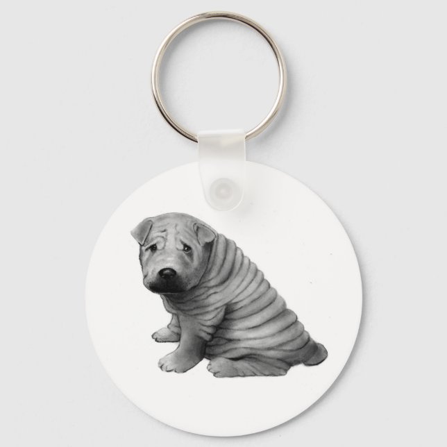 CHINESE SHAR-PEI: PENCIL REALISM: DOG KEYCHAIN (Front)