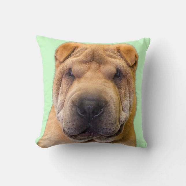 Chinese Shar Pei Portrait Throw Pillow (Front)