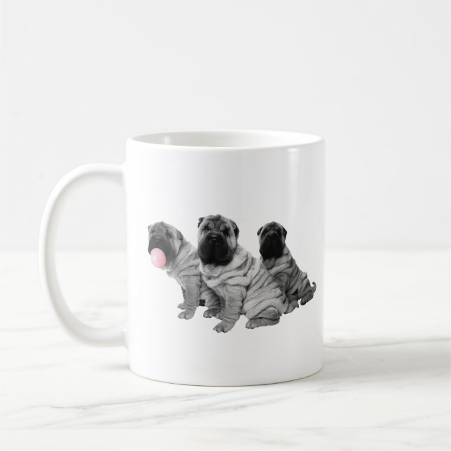 Chinese Shar Pei Puppies Black White Bubble Gum Coffee Mug (Left)