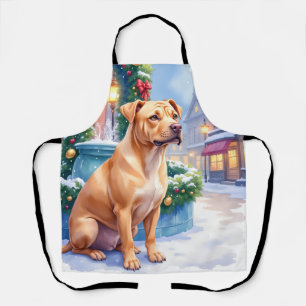 Chinese Shar-Pei Snowy Town Fountain Christmas Art Apron