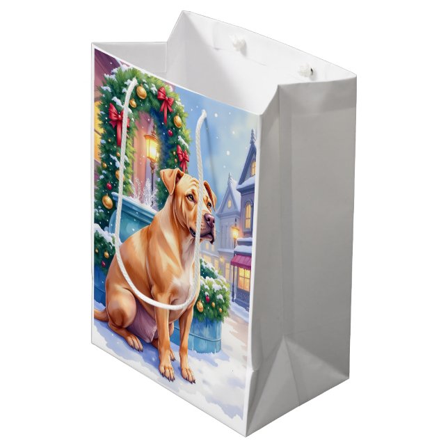 Chinese Shar-Pei Snowy Town Fountain Christmas Art Medium Gift Bag (Front Angled)