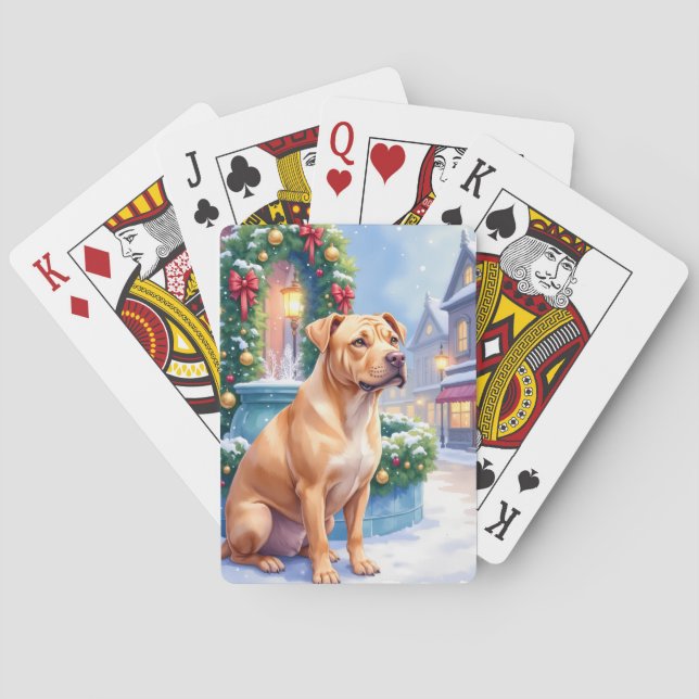 Chinese Shar-Pei Snowy Town Fountain Christmas Art Playing Cards (Back)