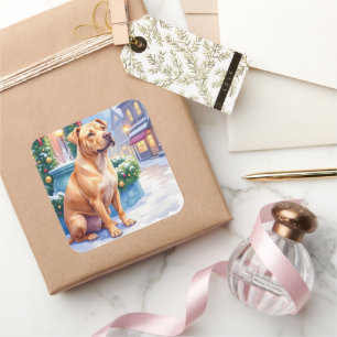 Chinese Shar-Pei Snowy Town Fountain Christmas Art Square Sticker