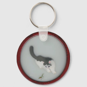 Chinese Silk Cat Picture Keychain