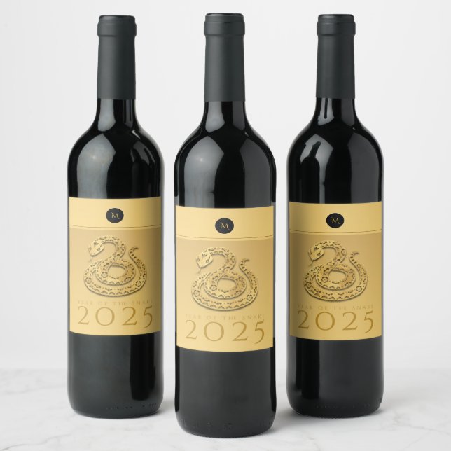 Chinese Snake Year 2025 Elegant Monogram BL Wine Label (Bottles)
