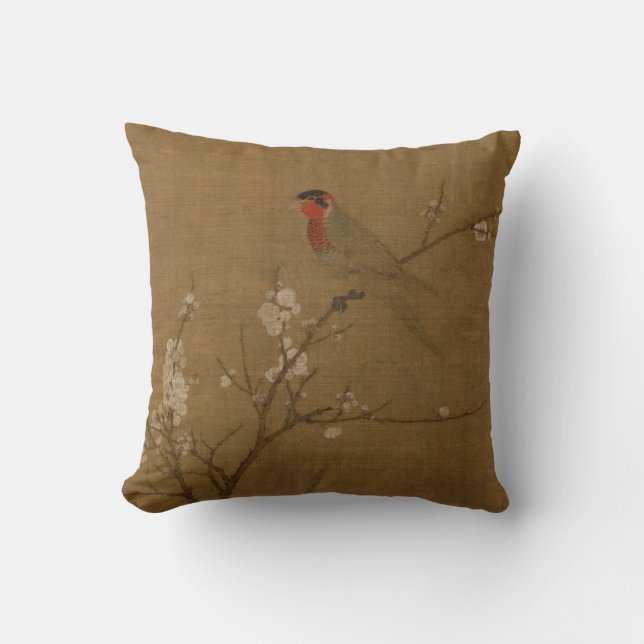 Chinese Song Dynasty Parakeet on Apricot Tree Throw Pillow (Front)