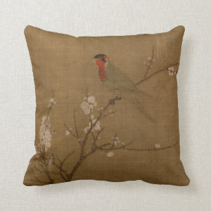 Chinese Song Dynasty Parakeet on Apricot Tree Throw Pillow