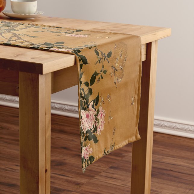 Chinese Song Dynasty Roses & Bees by Zhao Chang Short Table Runner (In Situ)