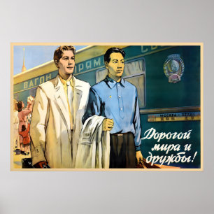 Chinese-Soviet Propaganda Poster, Vintage Peace Poster