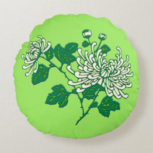 Chinese spider chrysanthemums  - creamy white round pillow