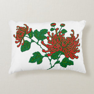 Chinese spider chrysanthemums - deep Chinese red Decorative Pillow