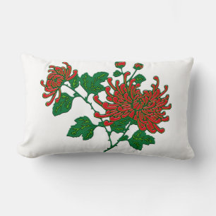 Chinese spider chrysanthemums - deep Chinese red Lumbar Pillow