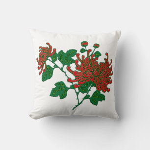 Chinese spider chrysanthemums - deep Chinese red Throw Pillow