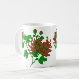 Chinese Spider Chrysanthemums in Deep Red Coffee Mug