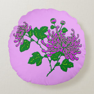 Chinese spider chrysanthemums - lavender round pillow